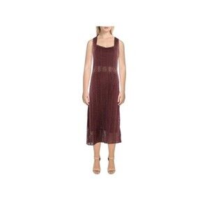 Lucy Paris Women's Size L Mia Crochet Brown Square Neck Midi Dress NEW